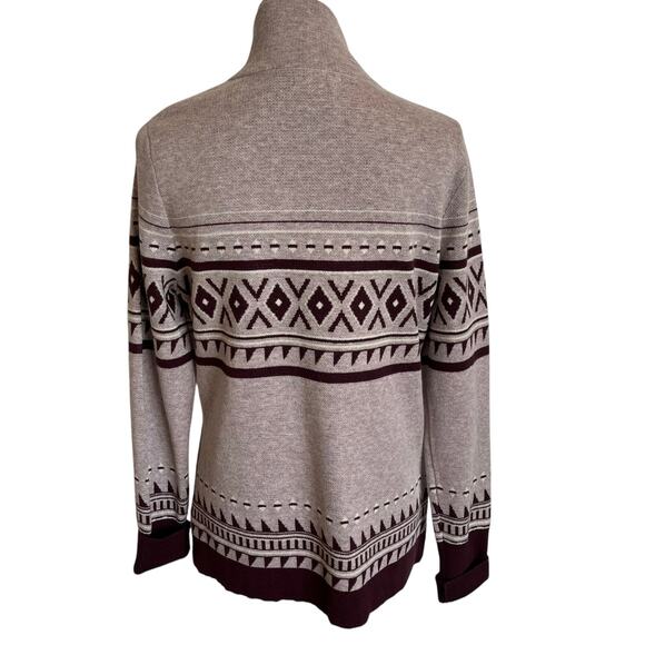 Cynthia Rowley Cardigan Sweater Women's Size Large Mauve Burgundy Aztec Nordic - Picture 5 of 8